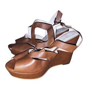BP Brown Strappy Open Peeop Toe Wedge Sandals Sz 8 M Womens Brown